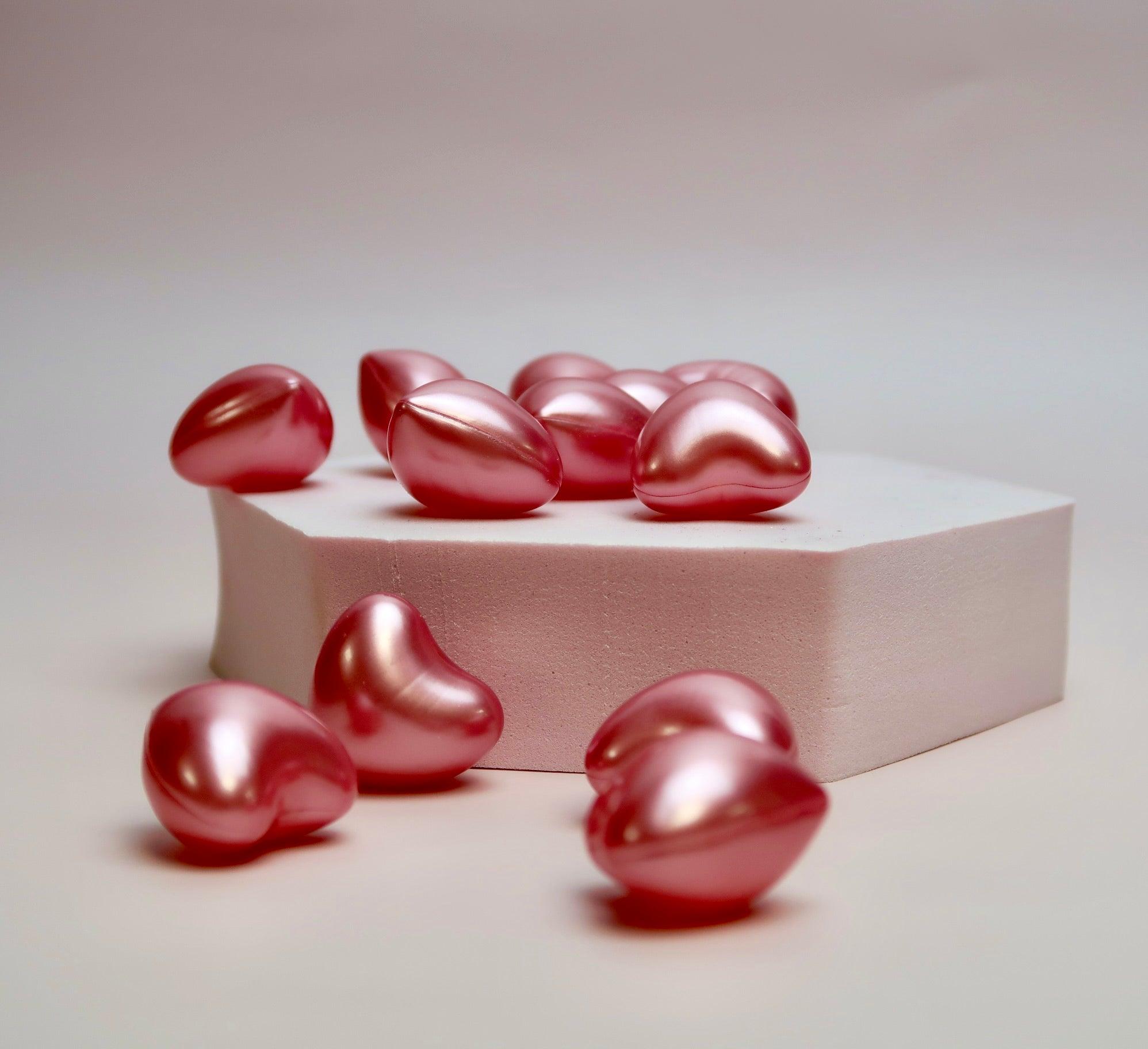 10 Perles De Bain Coeur Parfum Rose - Format Voyage - Bain Moussant - Neuf